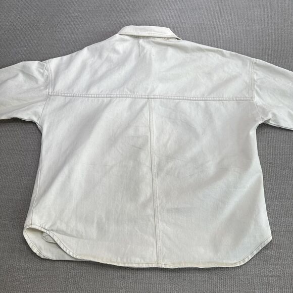 Stoosh Vintage Denim Off-white Barn Chore Coat Button Up Work Jacket XL Shacket - Picture 7 of 8
